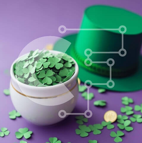 Intra Συλλεκτικό Ξύλινο Παζλ Plywood  4mm - Πράσινο καπέλο, τριφύλλια και νομίσματα της ημέρας του Αγίου Πατρικίου Σε Ξύλινο Κουτί - Διαστάσεις: 10x10 cm – 25 κομμάτια - Image 1