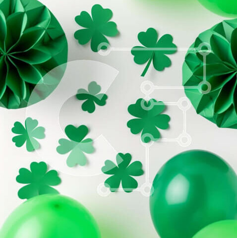 Intra Συλλεκτικό Ξύλινο Παζλ Plywood  4mm - Γιορτή του Αγίου Πατρικίου με πράσινα μπαλόνια και διακοσμήσεις από τριφύλλι Σε Ξύλινο Κουτί - Διαστάσεις: 10x10 cm – 25 κομμάτια - Image 1