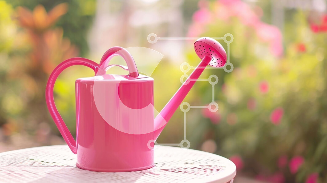 Intra Συλλεκτικό Ξύλινο Παζλ Plywood  4mm - Ροζ ποτιστήρι σε τραπέζι εξωτερικού χώρου με λουλούδια Σε Ξύλινο Κουτί - Διαστάσεις: 10x10 cm – 25 κομμάτια