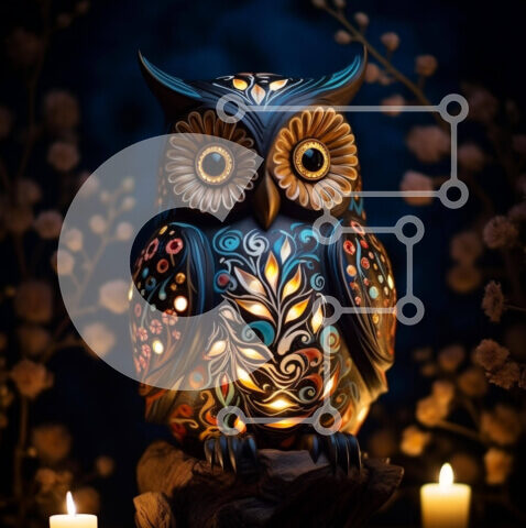 Intra Συλλεκτικό Ξύλινο Παζλ Plywood  4mm - Άγαλμα κουκουβάγιας με αναμμένα κεριά και λουλούδια Σε Ξύλινο Κουτί - Διαστάσεις Puzzle: 10x10 cm – 25 κομμάτια - Image 1