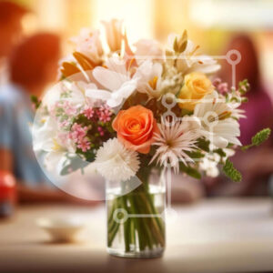 Intra Συλλεκτικό Ξύλινο Παζλ Plywood  4mm - Γυάλινο βάζο με λευκά, κίτρινα και πορτοκαλί λουλούδια στο τραπέζι Σε Ξύλινο Κουτί - Διαστάσεις Puzzle: 10x10 cm – 25 κομμάτια