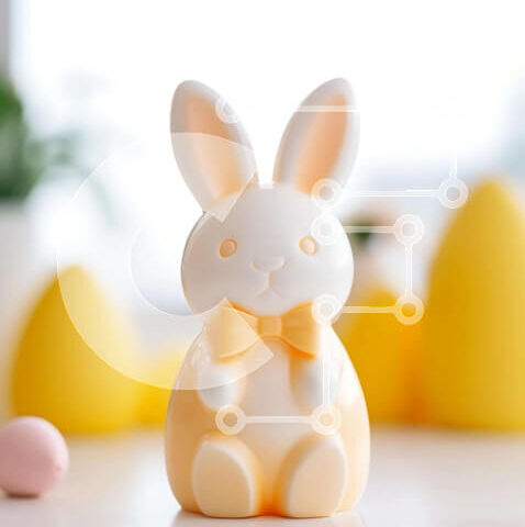 Intra Συλλεκτικό Ξύλινο Παζλ Plywood  4mm - Λευκό και κίτρινο ειδώλιο λαγουδάκι με πασχαλινά αυγά Σε Ξύλινο Κουτί - Διαστάσεις: 10x10 cm – 25 κομμάτια - Image 1