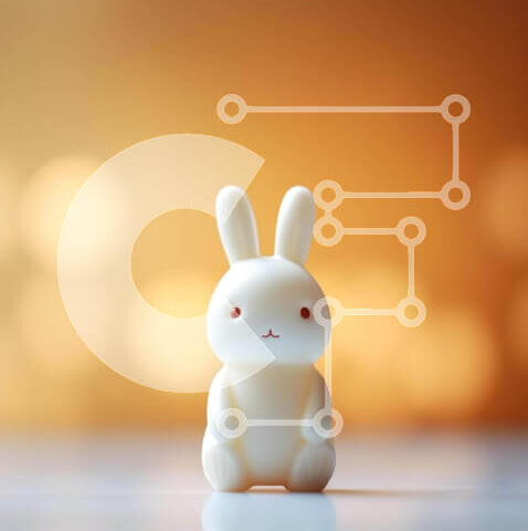 Intra Συλλεκτικό Ξύλινο Παζλ Plywood 4mm - Λευκό ειδώλιο λαγουδάκι στο τραπέζι με πορτοκαλί φόντο Σε Ξύλινο Κουτί - Διαστάσεις: 10x10 cm – 25 κομμάτια - Image 1