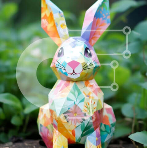 Intra Συλλεκτικό Ξύλινο Παζλ Plywood  4mm - Πολύχρωμο κουνέλι Origami σε ξύλινη επιφάνεια Σε Ξύλινο Κουτί - Διαστάσεις: 10x10 cm – 25 κομμάτια - Image 1