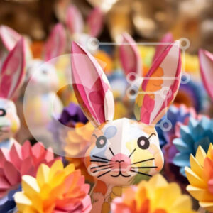 Intra Συλλεκτικό Ξύλινο Παζλ Plywood  4mm - Αξιολάτρευτα χάρτινα κουνέλια που περιβάλλονται από πολύχρωμα λουλούδια Σε Ξύλινο Κουτί - Διαστάσεις: 10x10 cm – 25 κομμάτια