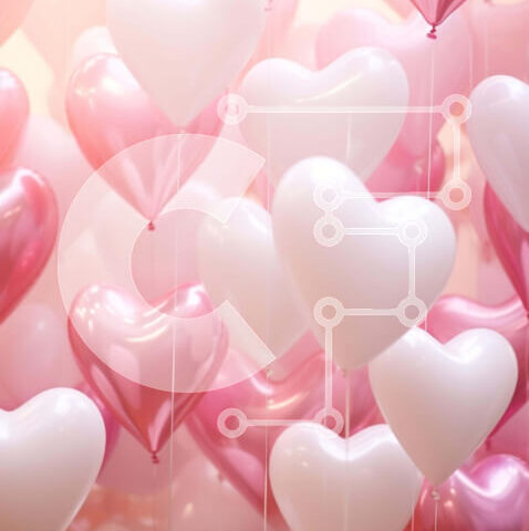 Intra Συλλεκτικό Ξύλινο Παζλ Plywood 4mm - Μπαλόνια σε σχήμα καρδιάς σε ροζ και λευκό Σε Ξύλινο Κουτί - Διαστάσεις Puzzle: 10x10 cm – 25 κομμάτια - Image 1