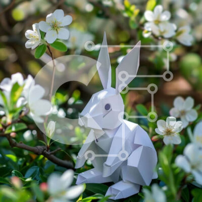 Intra Συλλεκτικό Ξύλινο Παζλ Plywood 4mm - Λευκό κουνέλι Origami στη φύση με λουλούδια και δέντρα Σε Ξύλινο Κουτί - Διαστάσεις: 10x10 cm – 25 κομμάτια - Image 1