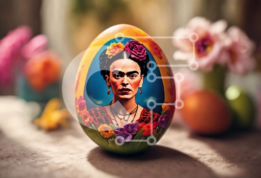 Intra Συλλεκτικό Ξύλινο Παζλ Plywood  4mm - Πασχαλινό αυγό με πορτρέτο της Φρίντα Κάλο και λουλούδια Σε Ξύλινο Κουτί - Διαστάσεις: 10x10 cm – 25 κομμάτια