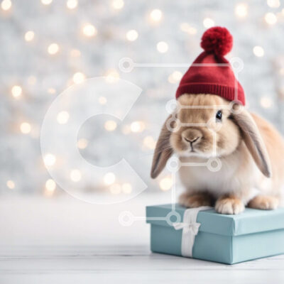 Intra Συλλεκτικό Ξύλινο Παζλ Plywood  4mm - Χαριτωμένο κουνέλι λαγουδάκι που γιορτάζει την περίοδο των διακοπών Σε Ξύλινο Κουτί - Διαστάσεις: 10x10 cm – 25 κομμάτια - Image 1