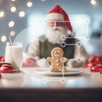 Intra Συλλεκτικό Ξύλινο Παζλ Plywood  4mm - Άγιος Βασίλης στο τραπέζι φαγητού με μπισκότο μελόψωμο και γάλα Σε Ξύλινο Κουτί - Διαστάσεις: 10x10 cm – 25 κομμάτια - Image 1