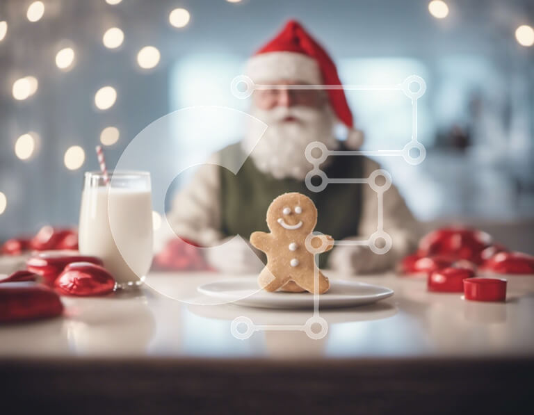 Intra Συλλεκτικό Ξύλινο Παζλ Plywood  4mm - Άγιος Βασίλης στο τραπέζι φαγητού με μπισκότο μελόψωμο και γάλα Σε Ξύλινο Κουτί - Διαστάσεις: 10x10 cm – 25 κομμάτια