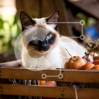 Intra Συλλεκτικό Ξύλινο Παζλ Plywood  4mm - Αξιολάτρευτη σιαμαία γάτα σε ξύλινο τελάρο με φρέσκα μήλα Σε Ξύλινο Κουτί - Διαστάσεις: 10x10 cm – 25 κομμάτια - Image 1