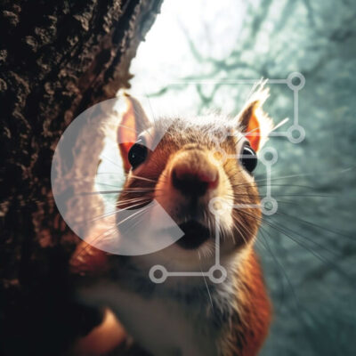 Intra Συλλεκτικό Ξύλινο Παζλ Plywood  4mm - Αξιολάτρευτος κόκκινος σκίουρος που κρυφοκοιτάζει πίσω από έναν κορμό δέντρου Σε Ξύλινο Κουτί - Διαστάσεις: 10x10 cm – 25 κομμάτια - Image 1