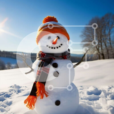 Intra Συλλεκτικό Ξύλινο Παζλ Plywood 4mm - Χιονάνθρωπος σε ένα χιονισμένο χωράφι με μπλε ουρανό και σύννεφα Σε Ξύλινο Κουτί - Διαστάσεις Puzzle: 10x10 cm – 25 κομμάτια - Image 1