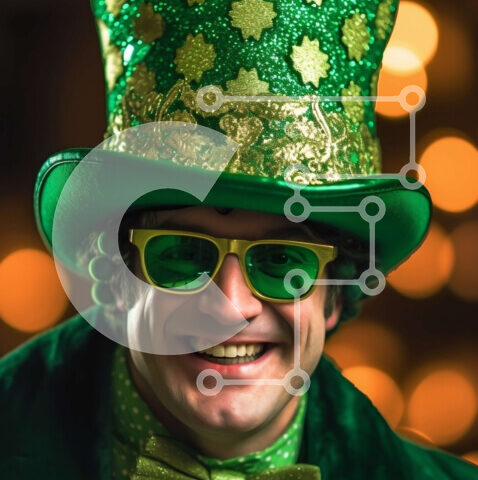 Intra Συλλεκτικό Ξύλινο Παζλ Plywood  4mm - Γιορτή του Αγίου Πατρικίου: Ένας άντρας με πράσινο καπέλο και παπιγιόν κρατώντας μια κούπα μπύρας Σε Ξύλινο Κουτί - Διαστάσεις: 10x10 cm – 25 κομμάτια - Image 1