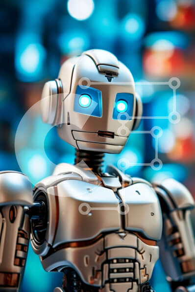 Intra Συλλεκτικό Ξύλινο Παζλ Plywood  4mm - Κομψό και μοντέρνο ρομπότ που στέκεται στην οδό της πόλης με φωτεινά φώτα Σε Ξύλινο Κουτί - Διαστάσεις Puzzle: 10x10 cm – 25 κομμάτια