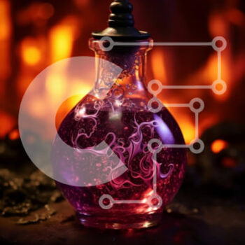 Intra Συλλεκτικό Ξύλινο Παζλ Plywood  4mm - Σαγηνευτική εικόνα μωβ υγρού σε ένα μπουκάλι με πύρινες φλόγες στο φόντο Σε Ξύλινο Κουτί - Διαστάσεις Puzzle: 10x10 cm – 25 κομμάτια - Image 1