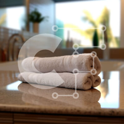 Intra Συλλεκτικό Ξύλινο Παζλ Plywood  4mm - Άποψη από κοντά των όμορφα διπλωμένων λευκών πετσετών μπάνιου σε μαρμάρινο πάγκο Σε Ξύλινο Κουτί - Διαστάσεις Puzzle: 10x10 cm – 25 κομμάτια - Image 1