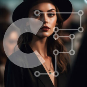 Intra Συλλεκτικό Ξύλινο Παζλ Plywood  4mm - Σοβαρή γυναίκα με μαύρο καπέλο και φόρεμα που κοιτάζει κατευθείαν την κάμερα Σε Ξύλινο Κουτί - Διαστάσεις Puzzle: 10x10 cm – 25 κομμάτια