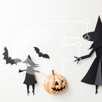 Intra Συλλεκτικό Ξύλινο Παζλ Plywood  4mm - Χαρτί κοψίματα μάγισσας και παιδιού απόκριες με κολοκύθα σε άσπρο φόντο Σε Ξύλινο Κουτί - Διαστάσεις Puzzle: 10x10 cm – 25 κομμάτια - Image 1