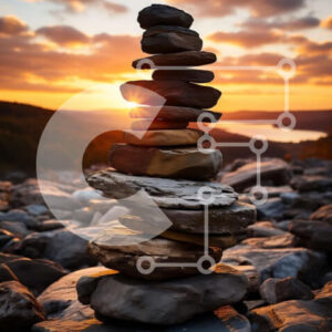 Intra Συλλεκτικό Ξύλινο Παζλ Plywood  4mm - Όμορφη εικόνα μιας στοίβας βράχων στο ηλιοβασίλεμα Σε Ξύλινο Κουτί - Διαστάσεις: 10x10 cm – 25 κομμάτια