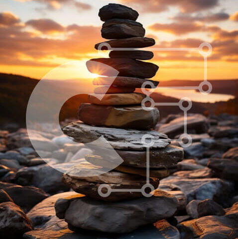 Intra Συλλεκτικό Ξύλινο Παζλ Plywood  4mm - Όμορφη εικόνα μιας στοίβας βράχων στο ηλιοβασίλεμα Σε Ξύλινο Κουτί - Διαστάσεις: 10x10 cm – 25 κομμάτια - Image 1