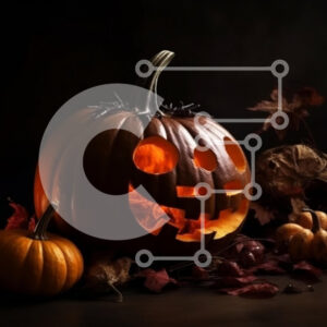 Intra Συλλεκτικό Ξύλινο Παζλ Plywood  4mm - Απόκοσμη κολοκύθα αποκριών με πρόσωπο Jack-o'-Lantern και φθινοπωρινά φύλλα Σε Ξύλινο Κουτί - Διαστάσεις Puzzle: 10x10 cm – 25 κομμάτια