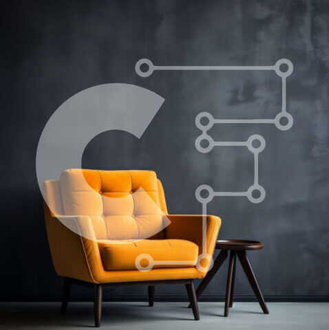 Intra Συλλεκτικό Ξύλινο Παζλ Plywood 4mm - Φωτεινή πορτοκαλί καρέκλα σε κενό δωμάτιο Σε Ξύλινο Κουτί - Διαστάσεις Puzzle: 10x10 cm – 25 κομμάτια - Image 1