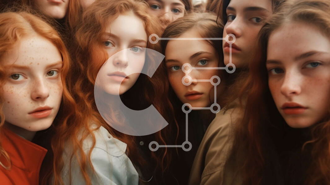 Intra Συλλεκτικό Ξύλινο Παζλ Plywood  4mm - Ομάδα νεαρών γυναικών με κόκκινα μαλλιά Σε Ξύλινο Κουτί - Διαστάσεις Puzzle: 10x10 cm – 25 κομμάτια