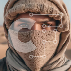 Intra Συλλεκτικό Ξύλινο Παζλ Plywood  4mm - Άνθρωπος με μάσκα και κασκόλ ενάντια στο τοπίο της ερήμου Σε Ξύλινο Κουτί - Διαστάσεις Puzzle: 10x10 cm – 25 κομμάτια