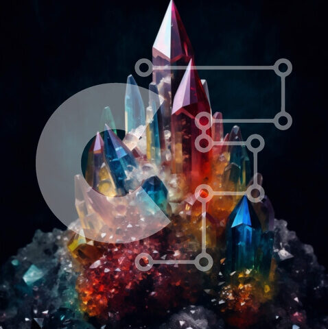 Intra Συλλεκτικό Ξύλινο Παζλ Plywood  4mm - Όμορφη εικόνα ενός πολύχρωμου σχηματισμού κρυστάλλου με αστέρια στο φόντο Σε Ξύλινο Κουτί - Διαστάσεις: 10x10 cm – 25 κομμάτια - Image 1