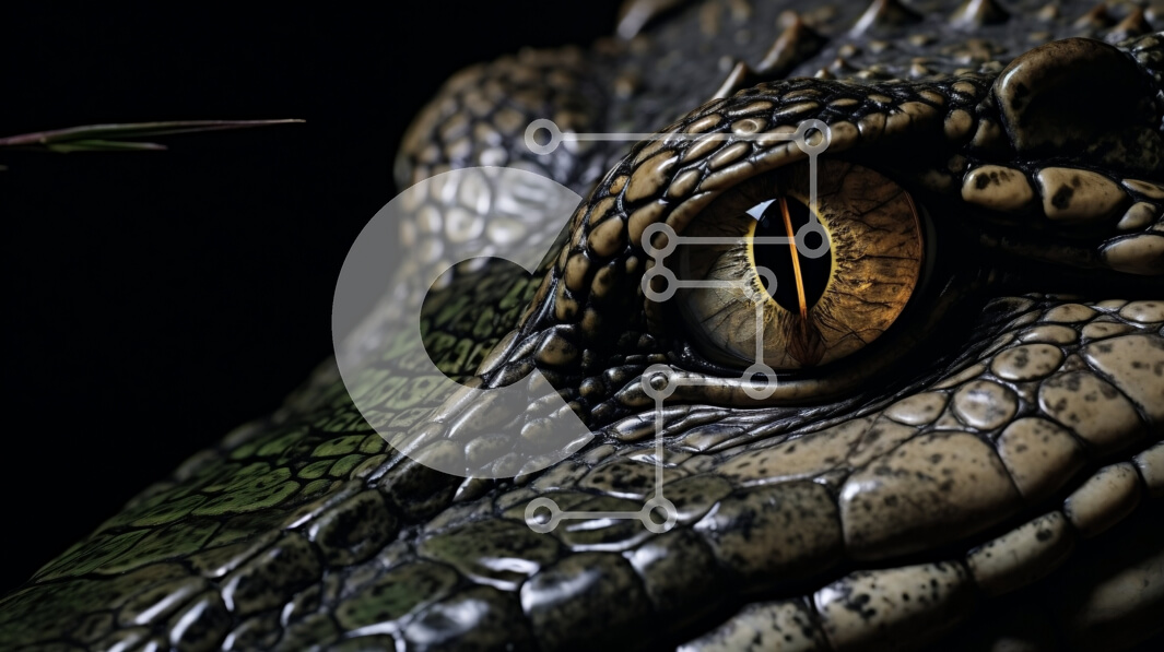 Intra Συλλεκτικό Ξύλινο Παζλ Plywood  4mm - Κοντινό πλάνο του ματιού του αλιγάτορα σε φυσικό βιότοπο Σε Ξύλινο Κουτί - Διαστάσεις: 10x10 cm – 25 κομμάτια