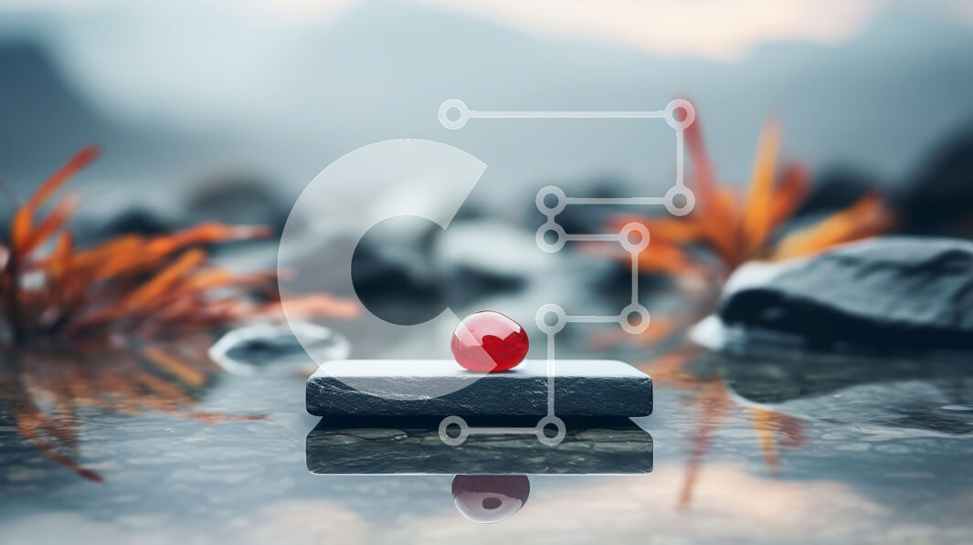 Intra Συλλεκτικό Ξύλινο Παζλ Plywood  4mm - Κόκκινος πολύτιμος λίθος σε μαύρο βράχο στο νερό με φόντο το βουνό Σε Ξύλινο Κουτί - Διαστάσεις: 10x10 cm – 25 κομμάτια