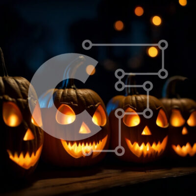 Intra Συλλεκτικό Ξύλινο Παζλ Plywood  4mm - Απόκοσμες σκαλιστές κολοκύθες με λαμπερά μάτια για το Halloween Σε Ξύλινο Κουτί - Διαστάσεις: 10x10 cm – 25 κομμάτια - Image 1