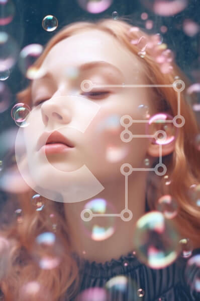 Intra Συλλεκτικό Ξύλινο Παζλ Plywood  4mm - Όμορφη εικόνα μιας νεαρής γυναίκας που κοιτάζει τις φυσαλίδες Σε Ξύλινο Κουτί - Διαστάσεις Puzzle: 10x10 cm – 25 κομμάτια