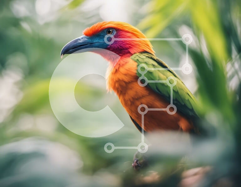 Intra Συλλεκτικό Ξύλινο Παζλ Plywood  4mm - Πολύχρωμο πουλί σκαρφαλωμένο στα φύλλα στο δάσος Σε Ξύλινο Κουτί - Διαστάσεις: 10x10 cm – 25 κομμάτια