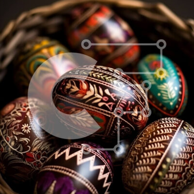 Intra Συλλεκτικό Ξύλινο Παζλ Plywood  4mm - Όμορφη κινηματογράφηση σε πρώτο πλάνο διακοσμημένων πασχαλινών αυγών σε υφαντό καλάθι Σε Ξύλινο Κουτί - Διαστάσεις: 10x10 cm – 25 κομμάτια - Image 1