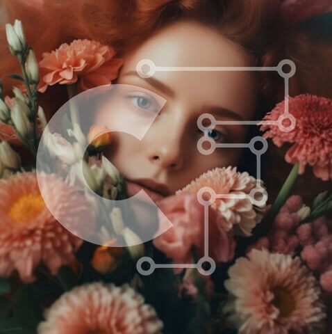 Intra Συλλεκτικό Ξύλινο Παζλ Plywood  4mm - Γαλήνια εικόνα μιας γυναίκας που κρατά ένα πολύχρωμο μπουκέτο λουλούδια Σε Ξύλινο Κουτί - Διαστάσεις Puzzle: 10x10 cm – 25 κομμάτια - Image 1