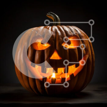 Intra Συλλεκτικό Ξύλινο Παζλ Plywood  4mm - Σκαλιστή κολοκύθα με φωτισμένο πρόσωπο σε σκούρο φόντο Σε Ξύλινο Κουτί - Διαστάσεις Puzzle: 10x10 cm – 25 κομμάτια - Image 1