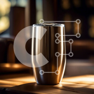 Intra Συλλεκτικό Ξύλινο Παζλ Plywood  4mm - Κομψό και μοντέρνο ποτήρι από ανοξείδωτο ατσάλι σε ξύλινο τραπέζι με θέα στον ορίζοντα της πόλης στο ηλιοβασίλεμα Σε Ξύλινο Κουτί - Διαστάσεις: 10x10 cm – 25 κομμάτια - Image 1