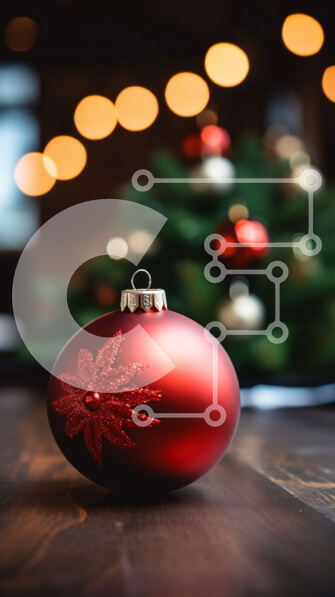 Intra Συλλεκτικό Ξύλινο Παζλ Plywood  4mm - Κόκκινη μπάλα σε φόντο χριστουγεννιάτικο δέντρο Σε Ξύλινο Κουτί - Διαστάσεις: 10x10 cm – 25 κομμάτια