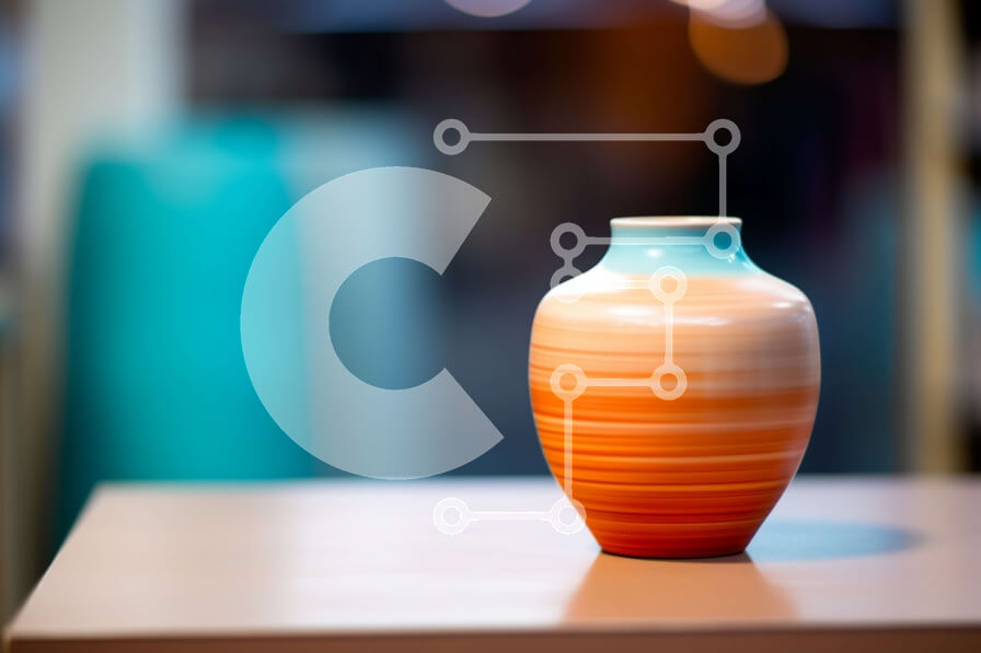 Intra Συλλεκτικό Ξύλινο Παζλ Plywood  4mm - Πορτοκαλί και μπλε βάζο σε ξύλινο τραπέζι Σε Ξύλινο Κουτί - Διαστάσεις Puzzle: 10x10 cm – 25 κομμάτια