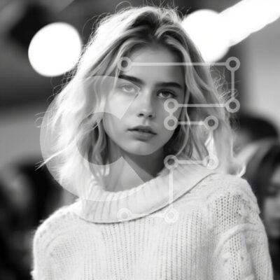 Intra Συλλεκτικό Ξύλινο Παζλ Plywood 4mm - Όμορφη εικόνα μιας γυναίκας που κοιτάζει την κάμερα με ένα λευκό πουλόβερ Σε Ξύλινο Κουτί - Διαστάσεις Puzzle: 10x10 cm – 25 κομμάτια - Image 1