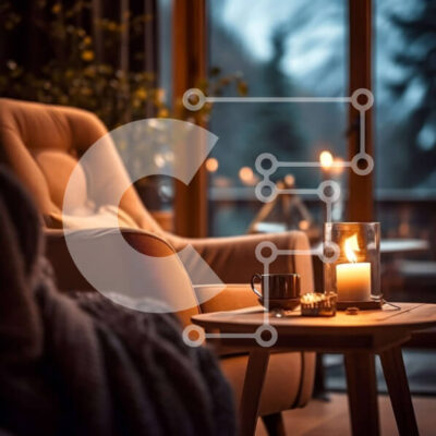 Intra Συλλεκτικό Ξύλινο Παζλ Plywood  4mm - Ζεστό και φιλόξενο σαλόνι με θέα στο χιόνι Σε Ξύλινο Κουτί - Διαστάσεις Puzzle: 10x10 cm – 25 κομμάτια - Image 1