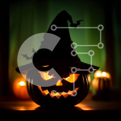 Intra Συλλεκτικό Ξύλινο Παζλ Plywood  4mm - Τρομακτικό Halloween Jack-o'-lantern Wizard Hat Pumpkin Σε Ξύλινο Κουτί - Διαστάσεις Puzzle: 10x10 cm – 25 κομμάτια - Image 1