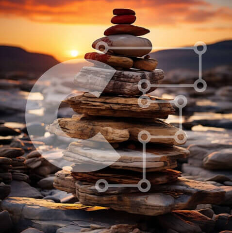 Intra Συλλεκτικό Ξύλινο Παζλ Plywood  4mm - Εκπληκτικό παραθαλάσσιο ηλιοβασίλεμα με μια στοίβα βράχων Σε Ξύλινο Κουτί - Διαστάσεις: 10x10 cm – 25 κομμάτια - Image 1