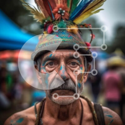 Intra Συλλεκτικό Ξύλινο Παζλ Plywood  4mm - Πορτρέτο ενός ηλικιωμένου με πολύχρωμη μπογιά προσώπου και φτερωτό κόμμωμα Σε Ξύλινο Κουτί - Διαστάσεις Puzzle: 10x10 cm – 25 κομμάτια - Image 1