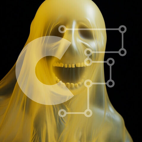 Intra Συλλεκτικό Ξύλινο Παζλ Plywood  4mm - Διαφανής κίτρινη φιγούρα που μοιάζει με φάντασμα σε σκούρο φόντο Σε Ξύλινο Κουτί - Διαστάσεις Puzzle: 10x10 cm – 25 κομμάτια - Image 1