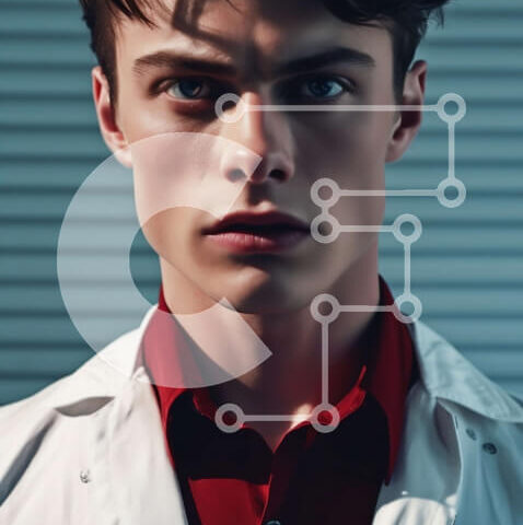 Intra Συλλεκτικό Ξύλινο Παζλ Plywood  4mm - Πορτρέτο επιστήμονα με λευκό παλτό εργαστηρίου και κόκκινο πουκάμισο Σε Ξύλινο Κουτί - Διαστάσεις Puzzle: 10x10 cm – 25 κομμάτια - Image 1