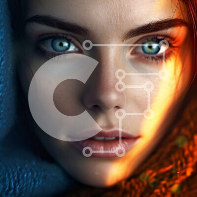 Intra Συλλεκτικό Ξύλινο Παζλ Plywood  4mm - Όμορφη γυναίκα με μπλε μάτια και σγουρά καστανά μαλλιά που φορά ένα μπλε κασκόλ Σε Ξύλινο Κουτί - Διαστάσεις Puzzle: 10x10 cm – 25 κομμάτια - Image 1